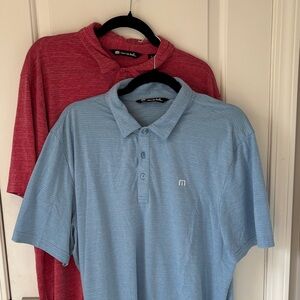 Travis Mathew Light Blue and Red Polo Shirts